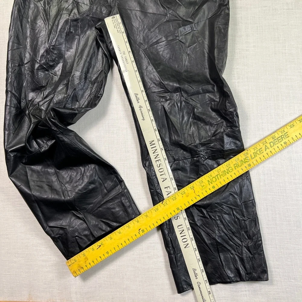 VTG Leather City Mens‎ Size 34 Pants Baggy Black Genuine Leather Pleated Lined